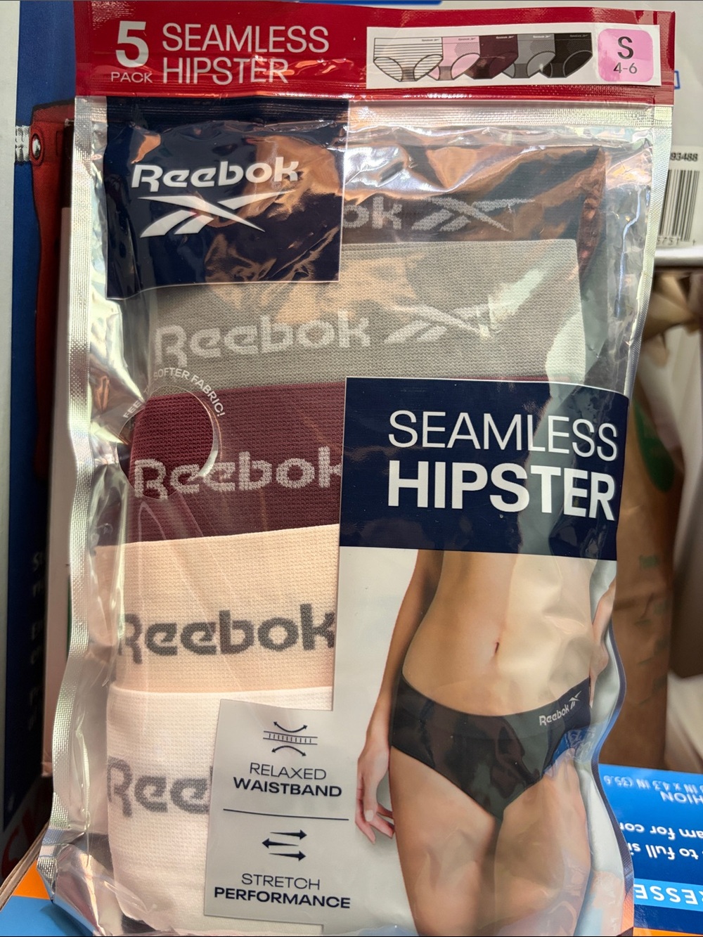 Reebok 5 Pack Ladies’ Seamless Hipster Relaxed Waistband Stretch Size S